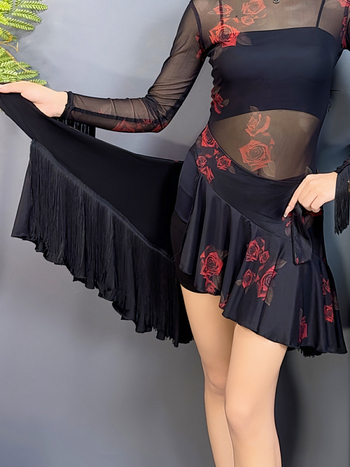 Sieviešu latīņu deju svārki, reversējami ar pūdelēm, viengabala dizains, poliesters, 2025. rudens