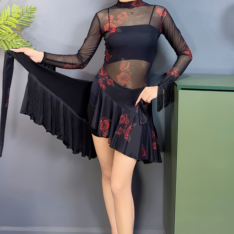 Sieviešu latīņu deju svārki, reversējami ar pūdelēm, viengabala dizains, poliesters, 2025. rudens