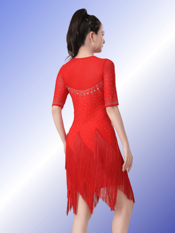 Edison uska plesna haljina s resicama i kristalima za kvadratni ples, latino i ballroom