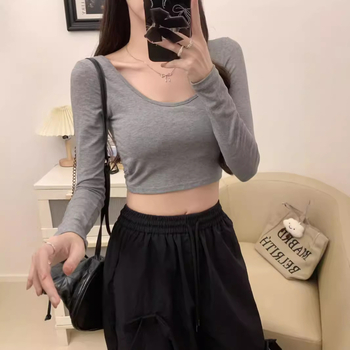 Pamučna majica s dugim rukavima, slim-fit, okrugli izrez, jesen 2024, casual stil