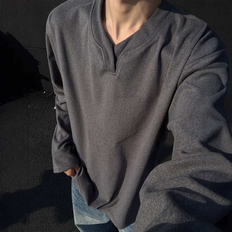 Hongkonški stil pulovera s V izrezom, dugi rukavi, Derong tkanina 96% poliester, debeli materijal