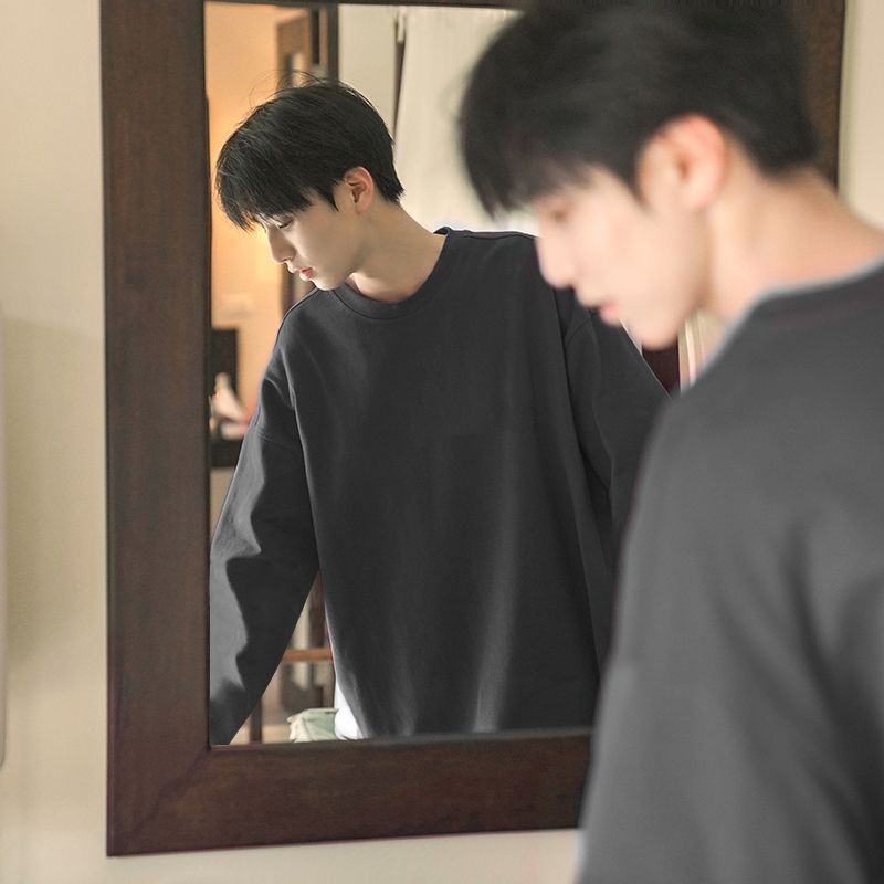 Laisva lõikega T-särk pikkade varrukatega, ümmarguse kaelaga, 96%+ puuvill, karikatuurtrükk (sügis)