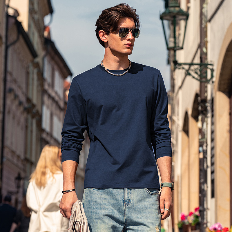 Meeste antibakteriaalne puuvillane kapuutsiga pika varrukaga T-särk, baaskiht, vaba lõige, sügis 2023