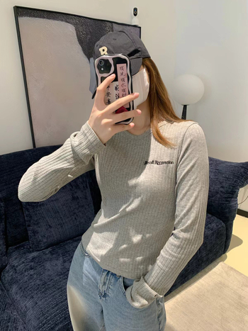 Ženska majica s dugim rukavom od pamuka i elastana, Slim-fit, okrugli izrez