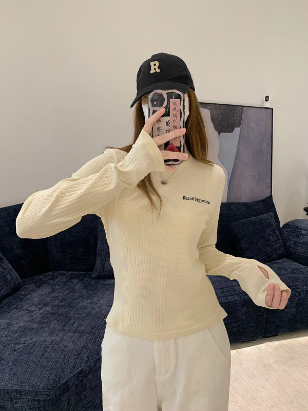Ženska majica s dugim rukavom od pamuka i elastana, Slim-fit, okrugli izrez