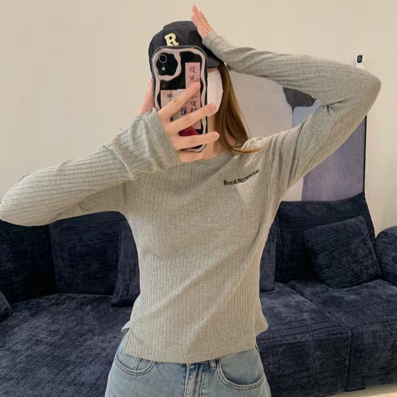 Ženska majica s dugim rukavom od pamuka i elastana, Slim-fit, okrugli izrez