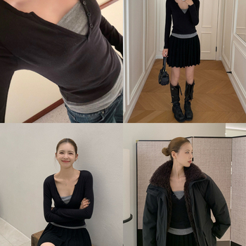 Pamut kötött hosszú ujjú T-shirt, slim fit, kerek nyak, 90–95% pamut, városi stílus