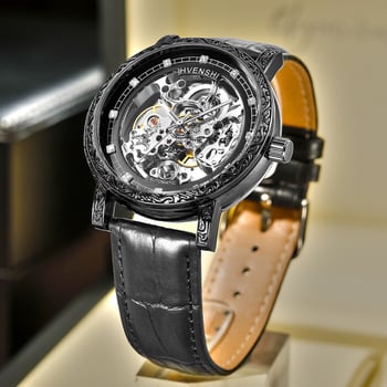 Kétszintes skeletált automata mechanikus óra, rozsdamentes acél tokkal és karkötővel, 30 m vízállóság, spirálisan korona, átlátszó hátlappal