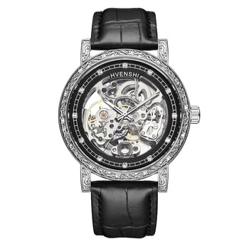 Kétszintes skeletált automata mechanikus óra, rozsdamentes acél tokkal és karkötővel, 30 m vízállóság, spirálisan korona, átlátszó hátlappal