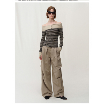 Póló egy vállon, hosszú ujjú, szűk szabás, 95% pamut, kötött