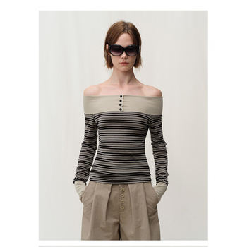 Póló egy vállon, hosszú ujjú, szűk szabás, 95% pamut, kötött