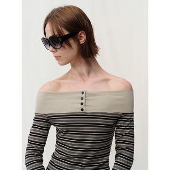 Póló egy vállon, hosszú ujjú, szűk szabás, 95% pamut, kötött