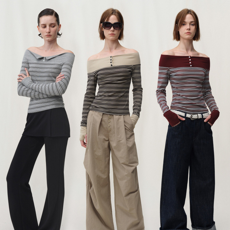 Póló egy vállon, hosszú ujjú, szűk szabás, 95% pamut, kötött