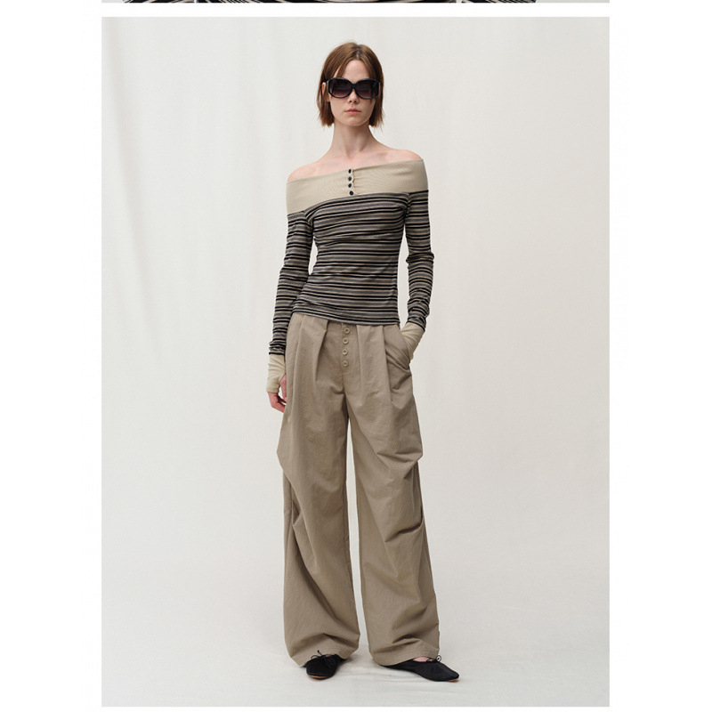 Póló egy vállon, hosszú ujjú, szűk szabás, 95% pamut, kötött