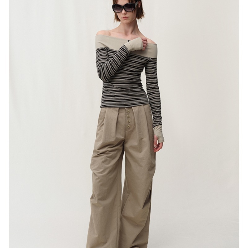 Póló egy vállon, hosszú ujjú, szűk szabás, 95% pamut, kötött