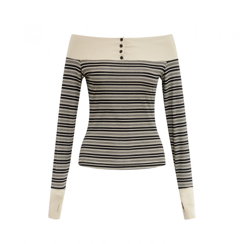 Póló egy vállon, hosszú ujjú, szűk szabás, 95% pamut, kötött