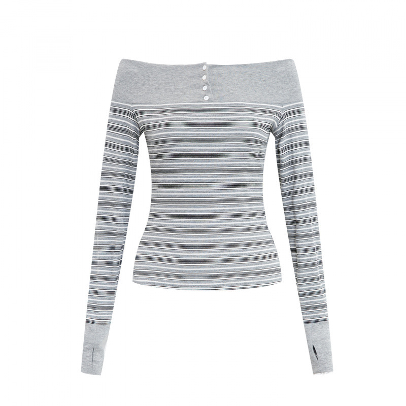 Póló egy vállon, hosszú ujjú, szűk szabás, 95% pamut, kötött