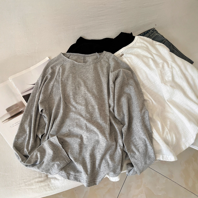 Pamut-elasztán keverékű póló, kerek nyak, hosszú ujjú, laza fazon