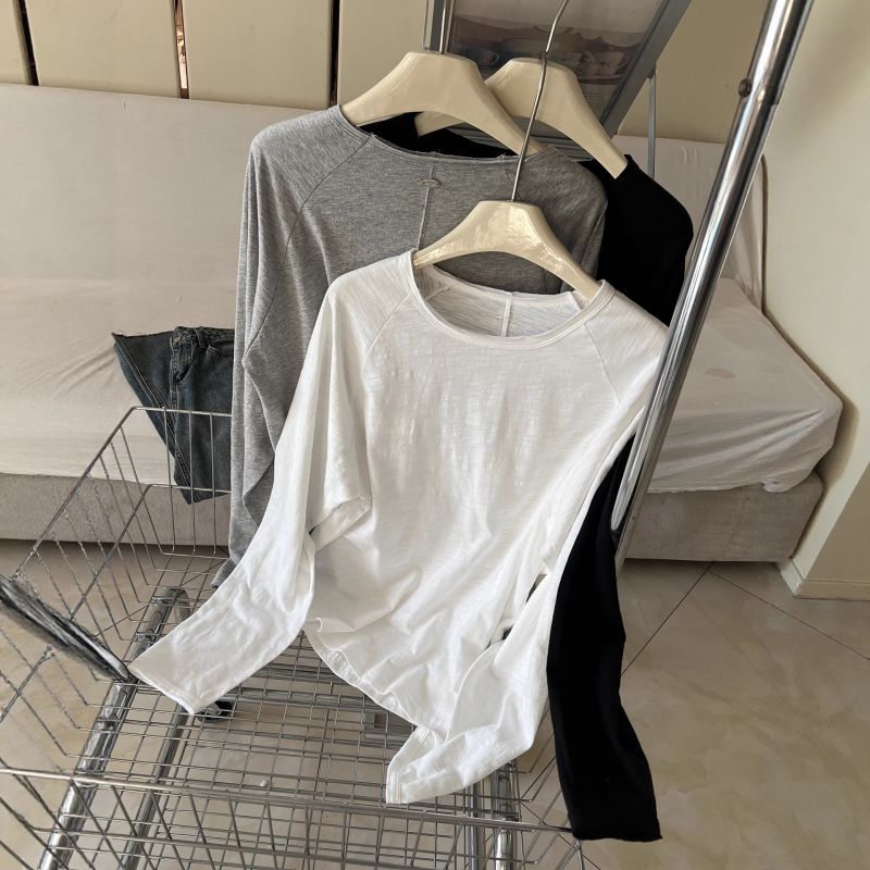 Pamut-elasztán keverékű póló, kerek nyak, hosszú ujjú, laza fazon