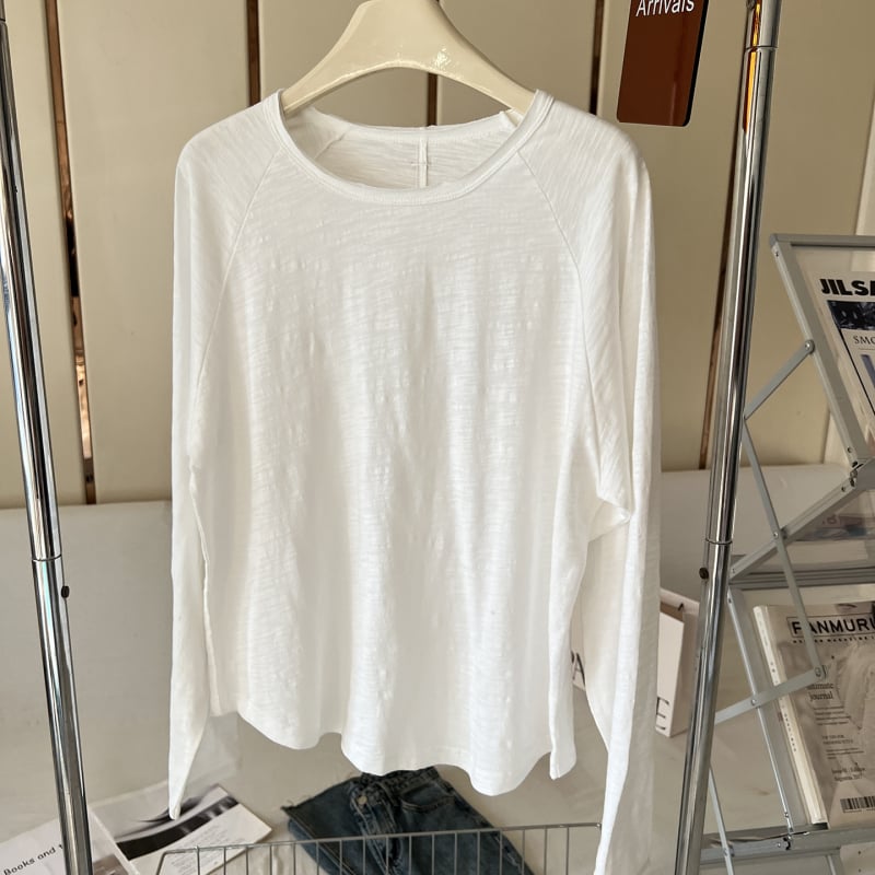 Pamut-elasztán keverékű póló, kerek nyak, hosszú ujjú, laza fazon