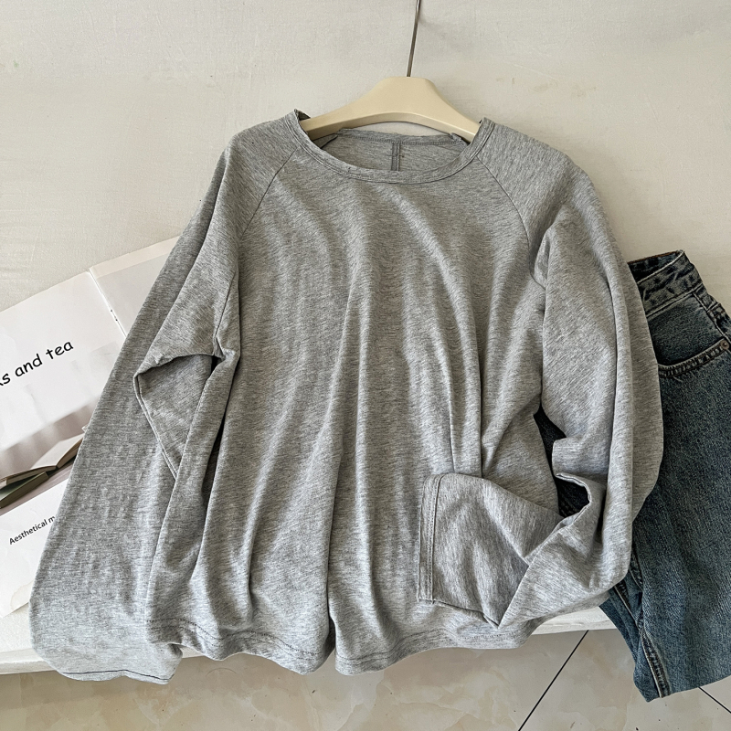 Pamut-elasztán keverékű póló, kerek nyak, hosszú ujjú, laza fazon