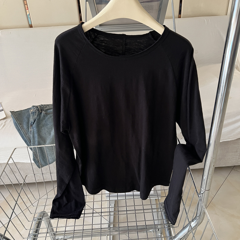 Pamut-elasztán keverékű póló, kerek nyak, hosszú ujjú, laza fazon