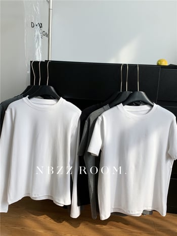 Női 95% pamut kerek nyakú T-shirt, rövid raglán ujjakkal, laza szabású, egyszínű, ősz 2025 koreai-japán szabadidős stílus