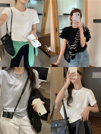 Női 95% pamut kerek nyakú T-shirt, rövid raglán ujjakkal, laza szabású, egyszínű, ősz 2025 koreai-japán szabadidős stílus