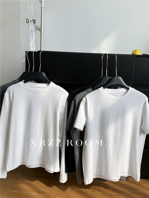 Női 95% pamut kerek nyakú T-shirt, rövid raglán ujjakkal, laza szabású, egyszínű, ősz 2025 koreai-japán szabadidős stílus