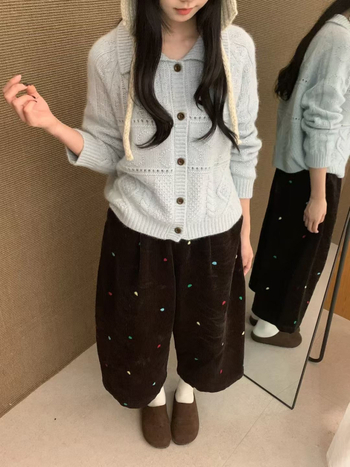 Koreai stílusú V-nyakú kötött kardigán, laza szabás, hosszú ujjú, spandexes kötés