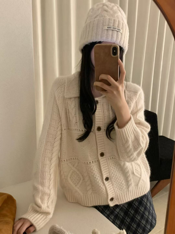 Koreai stílusú V-nyakú kötött kardigán, laza szabás, hosszú ujjú, spandexes kötés