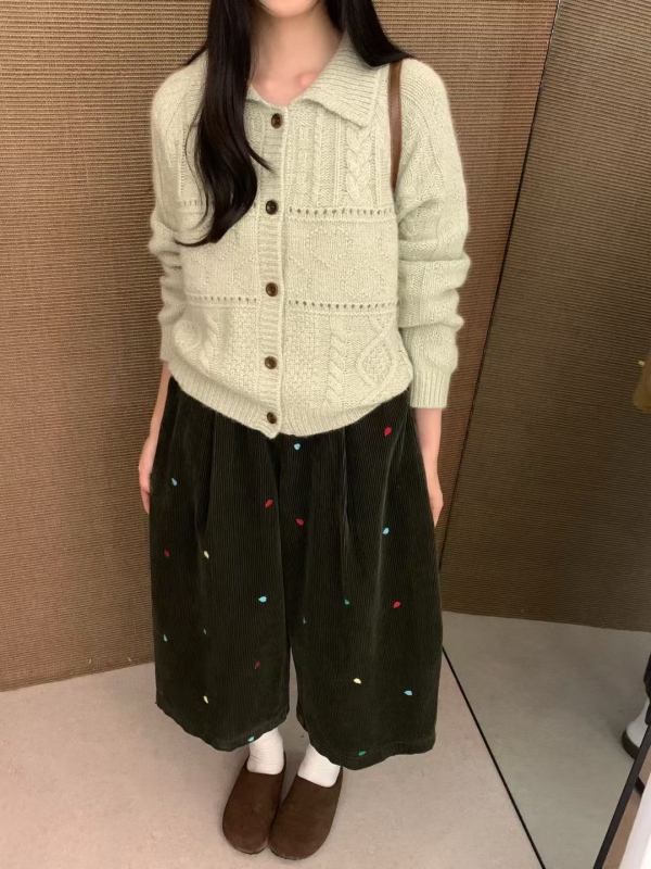 Koreai stílusú V-nyakú kötött kardigán, laza szabás, hosszú ujjú, spandexes kötés