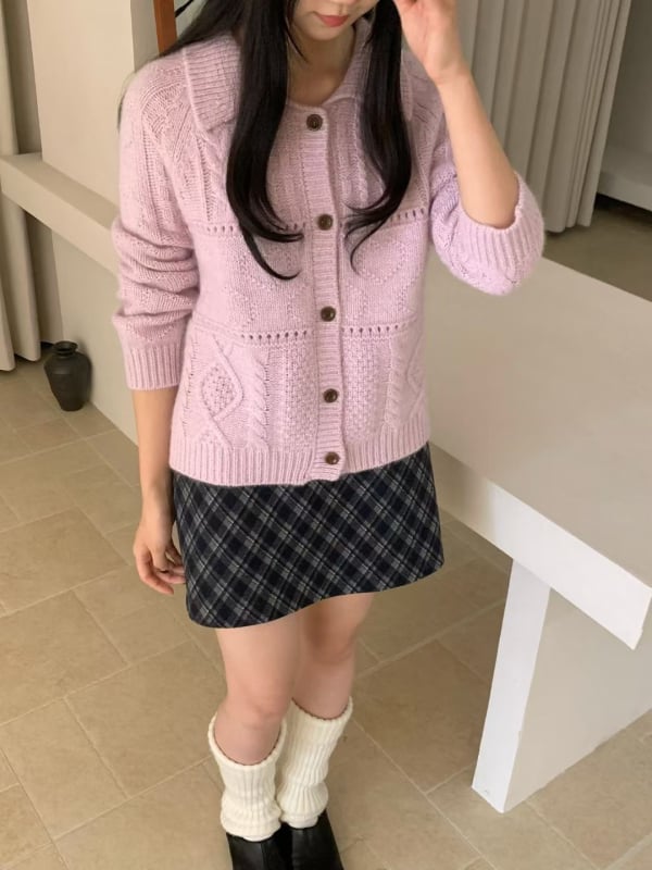 Koreai stílusú V-nyakú kötött kardigán, laza szabás, hosszú ujjú, spandexes kötés