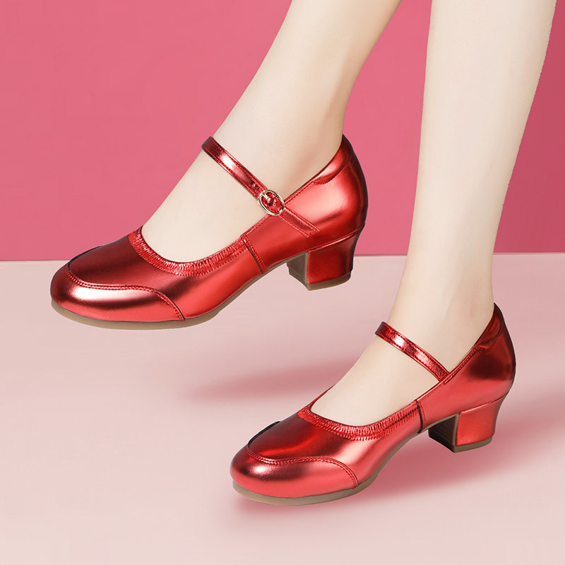 Dámske tanečné topánky z pravej kože pre latinský tanec, mäkká podrážka, stredná päta (horná časť: nylon + koža; podrážka: hovädzia šľacha; priedušné; vyváženie; tlmenie nárazov)