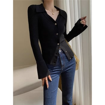 Női kardigán V-nyakúval és polo gallérral, ultra vékony chenille kötés, ujjatlan, szabályos szabás, spandex keverék 30% alatt