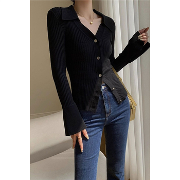 Női kardigán V-nyakúval és polo gallérral, ultra vékony chenille kötés, ujjatlan, szabályos szabás, spandex keverék 30% alatt