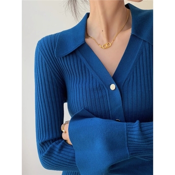 Női kardigán V-nyakúval és polo gallérral, ultra vékony chenille kötés, ujjatlan, szabályos szabás, spandex keverék 30% alatt