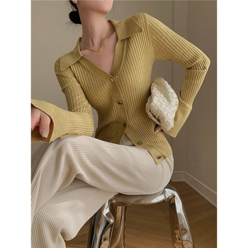 Női kardigán V-nyakúval és polo gallérral, ultra vékony chenille kötés, ujjatlan, szabályos szabás, spandex keverék 30% alatt