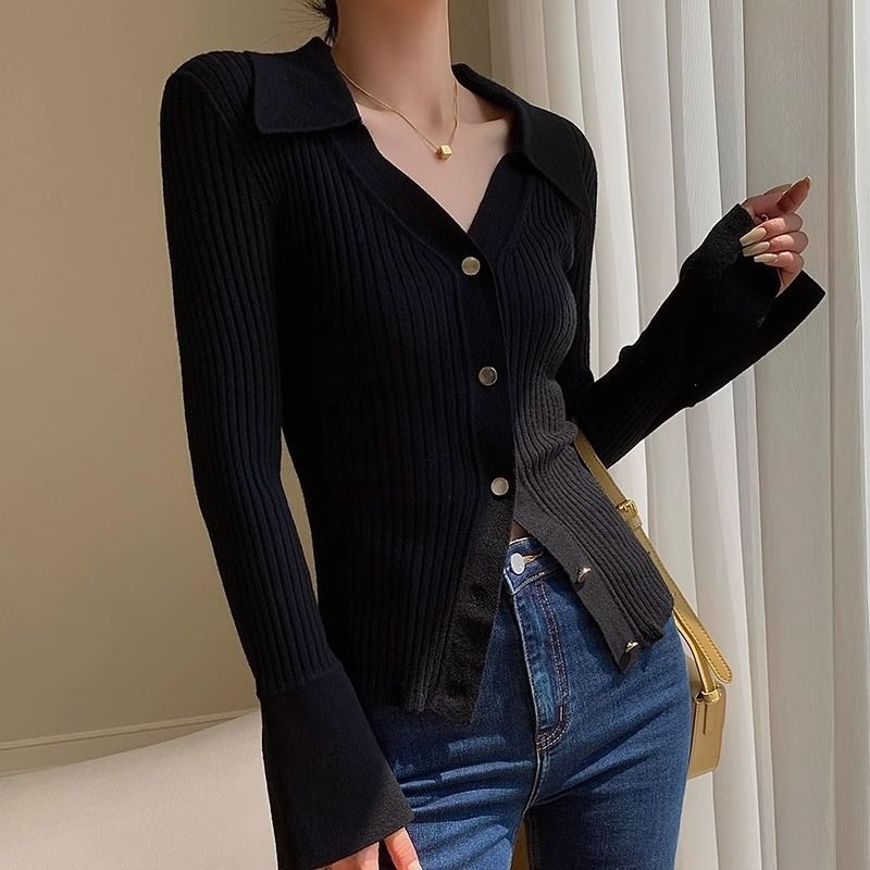 Női kardigán V-nyakúval és polo gallérral, ultra vékony chenille kötés, ujjatlan, szabályos szabás, spandex keverék 30% alatt