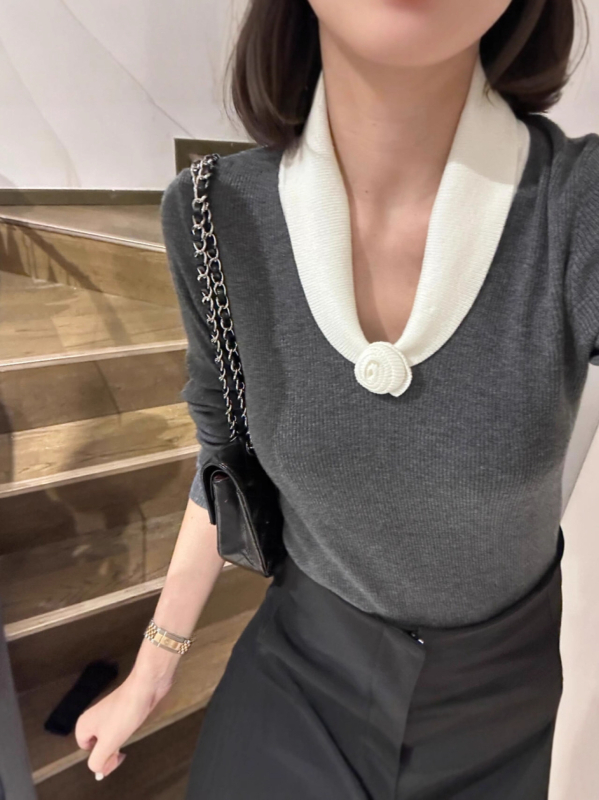 Juhgyapjú pulóver, V-nyakú, hosszú ujjú, egyszínű kötött, laza japán-koreai stílus