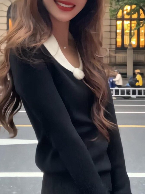 Juhgyapjú pulóver, V-nyakú, hosszú ujjú, egyszínű kötött, laza japán-koreai stílus