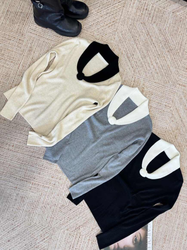 Juhgyapjú pulóver, V-nyakú, hosszú ujjú, egyszínű kötött, laza japán-koreai stílus