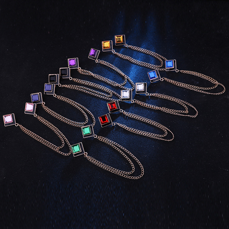 Пин за яка — геометричен квадрат, сплав, корейски стил, унисекс, електроплакиране, бели кристали