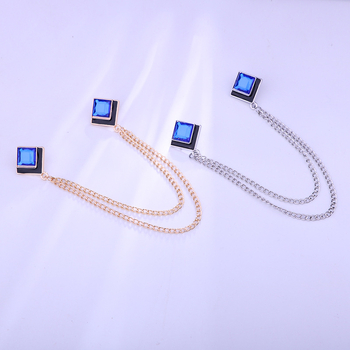 Булавка за яка – корейски стил, геометричен дизайн, сплав, електроплатина, бял кристал.