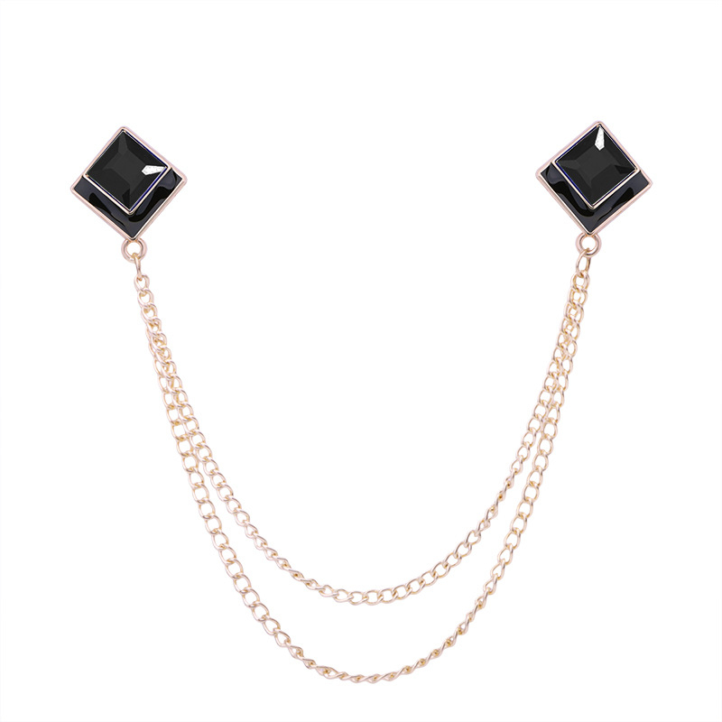 Булавка за яка – корейски стил, геометричен дизайн, сплав, електроплатина, бял кристал.