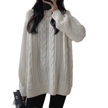 Koreai laza stílusú pulóver, poliészter–spandex kötött anyag, kerek nyak, hosszú ujjak, 2025 ősz
