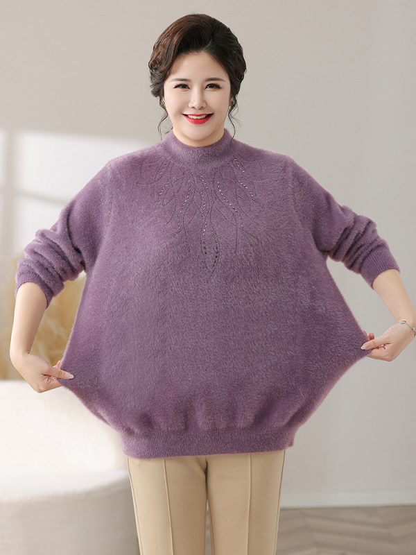 Sieviešu džemperis ar pus augstu kaklu, brīvs piegriezums, augu un ziedu raksts, poliesters un spandekss