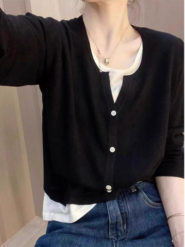 Női V-nyakú kötött felső hosszú ujjú, őszi 2025 kiadás, PVC ≤30% és Más ≤30%, ingázó stílus, irodalmi retró