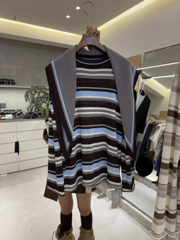 Prugasti pleteni top s dugim rukavima, dvodijelni set