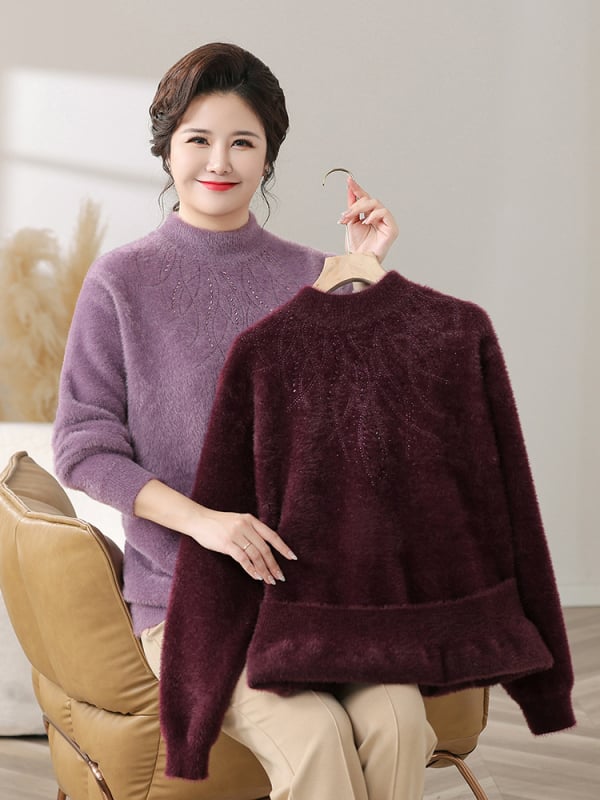 Sweater poolkõrge krae, vaba lõige, pikad varrukad, taimede ja lillede muster, kangas: polüester ja spandex kuni 30% iga koostisosa